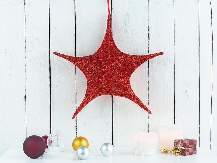 Image du produit Britesta Lot de 2 étoiles de Noël pliables à suspendre, rouge scintillant, Ø 40cm