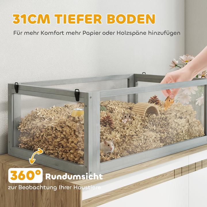 Image du produit PawHut Hamsterkäfig Tannenholz, Acryl Hellgrau