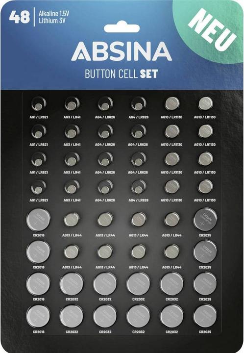 Image du produit Absina Kit de piles boutonnées (48 pcs, A10, A13, AG1, CR2016, CR2025, CR2032)