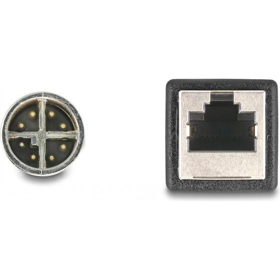 Thumbnail - Delock M12 Adapterkabel X-kodiert 8 Pin Stecker zu RJ45 Buchse 50 cm (S/FTP, CAT6a, 0.50 m), Netzwerkkabel