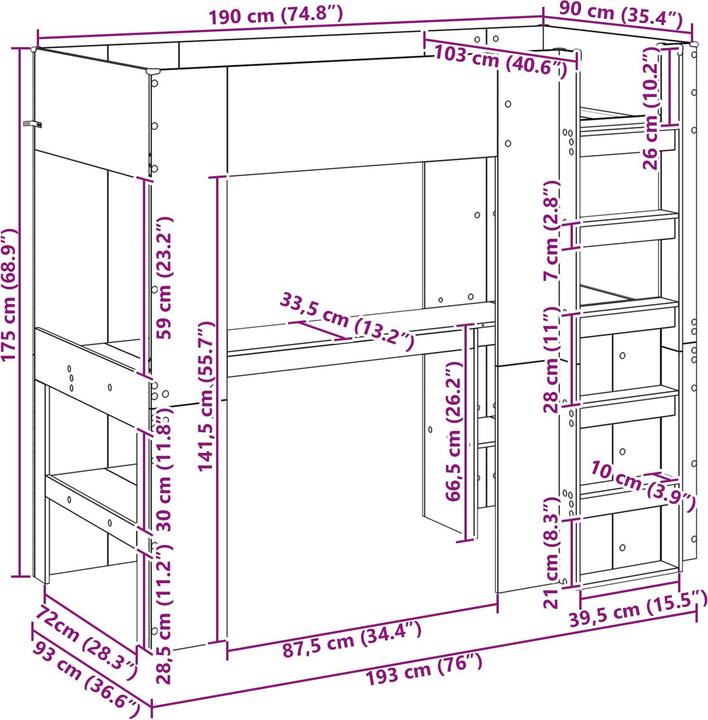 Image du produit vidaXL Loft Bett (90 x 190 cm)