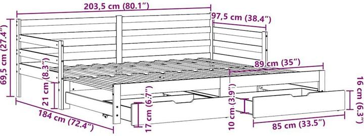 Produktbild vidaXL Tagesbett Ausziehbar mit Schubladen (90 x 200 cm)