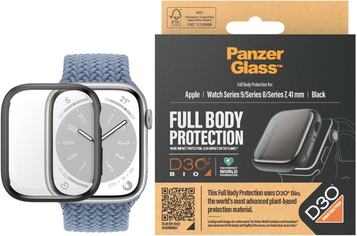 PanzerGlass Pellicola protettiva Full Body Apple Watch 2023 41mm con D3O nero (Apple Watch Series 9)