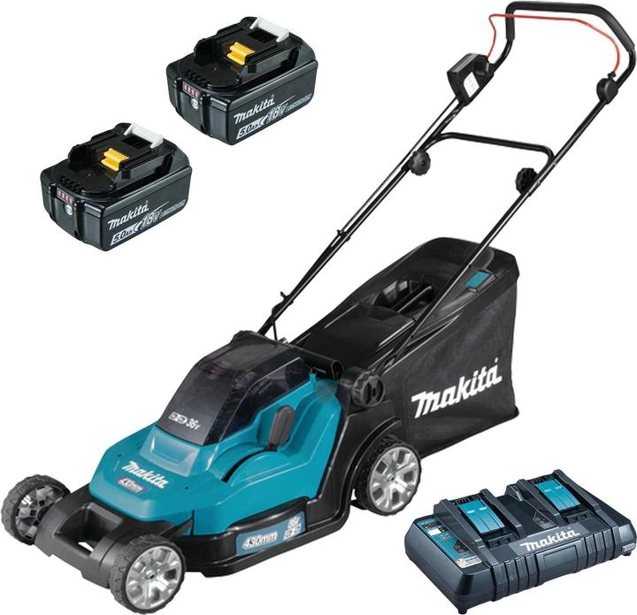 Produktbild Makita DLM432PT2 Akku-Rasenmäher 2X18V, 43cm, 2X5,0Ah Li-Ion DC18RD, 3 (Akkubetrieb)