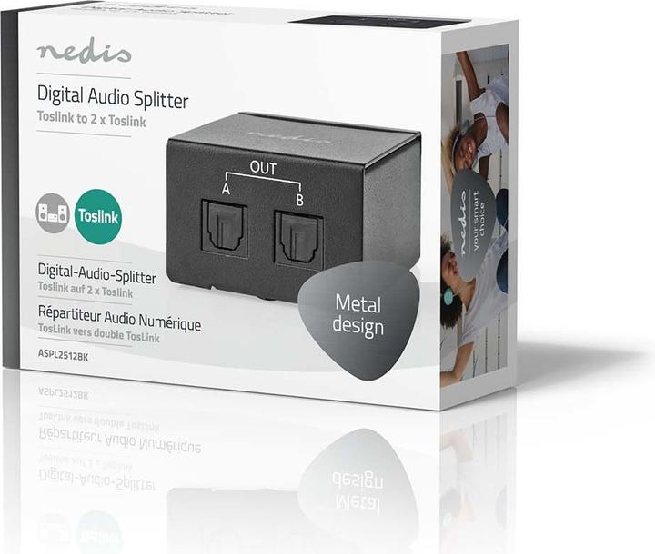 Produktbild Nedis TosLink-Splitter 2-Weg Anschlüsse – Eingang: TosLink Buchse Anschlüsse – Ausgang: 2X TosLink D