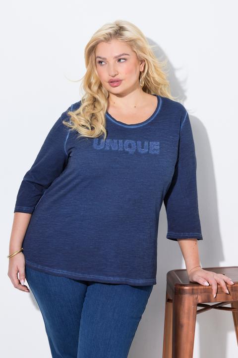 Actual product image Ulla Popken UNIQUE Embroidered 3/4 Sleeve Tee (46, 48)