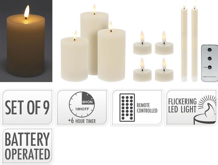 Actual product image Home&Styling LED candle set, flickering, ivory/white (9x)