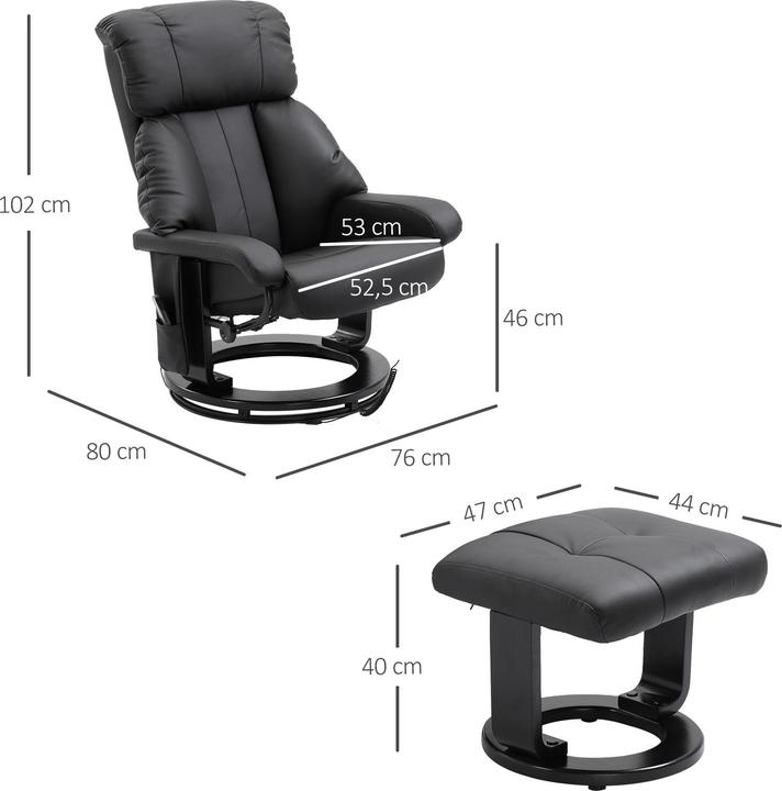 Produktbild Homcom Relaxsessel mit Fusshocker Kunstleder Schwarz