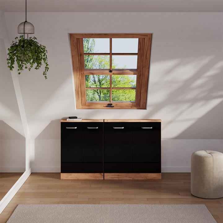 Produktbild Vichy Dachschrägenschrank Rion, Schwarz Hochglanz/Goldkraft Eiche/Goldkraft Eiche, mit 2 Türen (46 x 46 x 81.60 cm)
