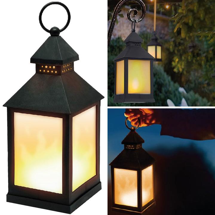 Image du produit Benson Lanterne à LED avec effet de flamme, noire (10,5 x 10,5 x 24 cm, 1 x)