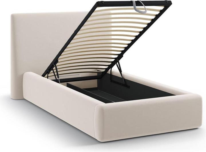 Actual product image Micadoni Velvet Storage Bed With Headboard, "Amy", Ivory, 220x130x95 Made in Europe (90 x 200 cm)