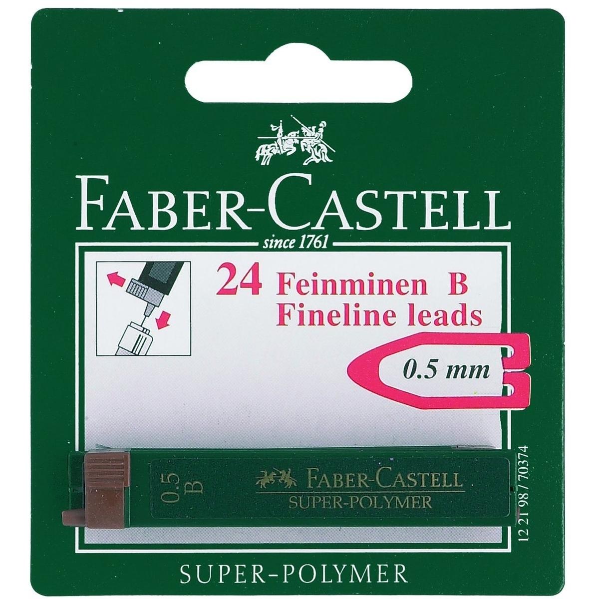 Faber-Castell, Mine per matite, Refill Super Polymer 0.5 mm, Nero (24 pz., 0.50 mm, B)
