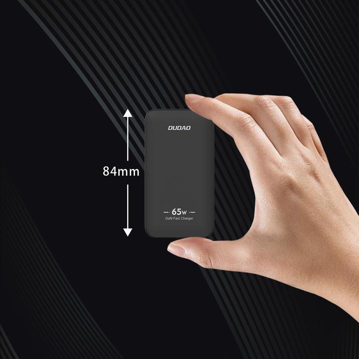 Actual product image Dudao GaN A65Q 65W USB-A / USB-C PD Ultra-Thin Wall Charger - Black (65 W)