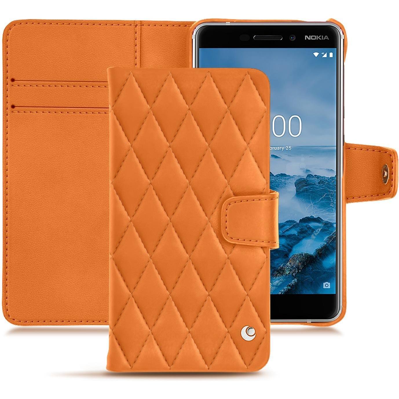 Noreve Lederschutzhülle Wallet (Nokia 6 (2018)), Smartphone Hülle, Orange