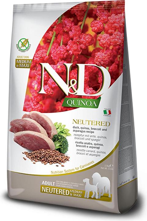 Farmina N&D Quinoa Dog Duck Broccoli Asparagus Neutered Adult Medium&Maxi - Trockenfutter für Hund (Adult, 1 Stk., 12000 g)