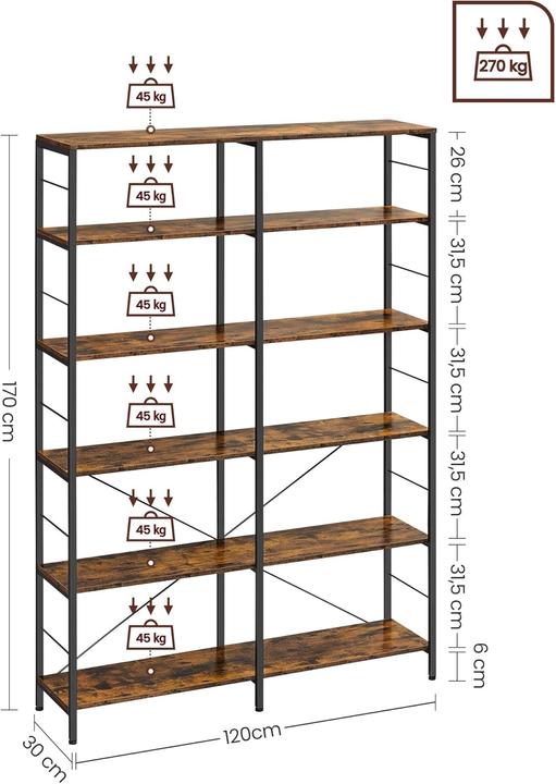 Immagine prodotto Vasagle Scaffale (120 x 30 x 172.50 cm)