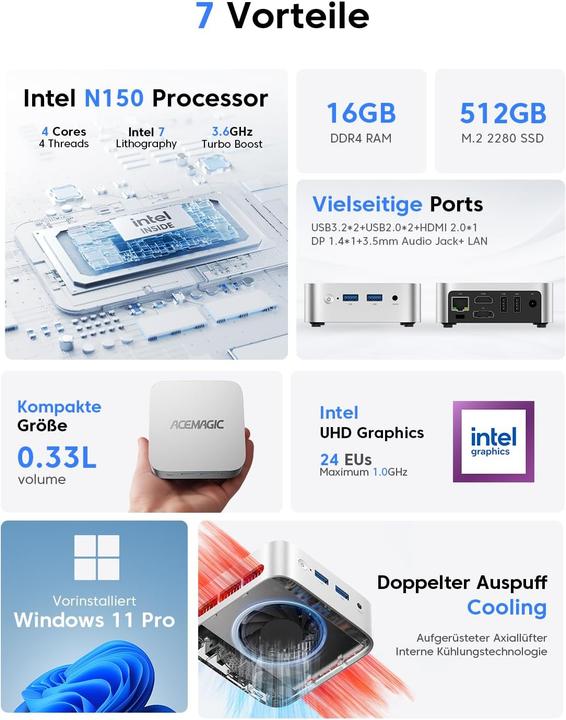 Immagine prodotto AceMagic Mini-PC mit Intel Twin Lake N150 (512 GB, 16 GB)