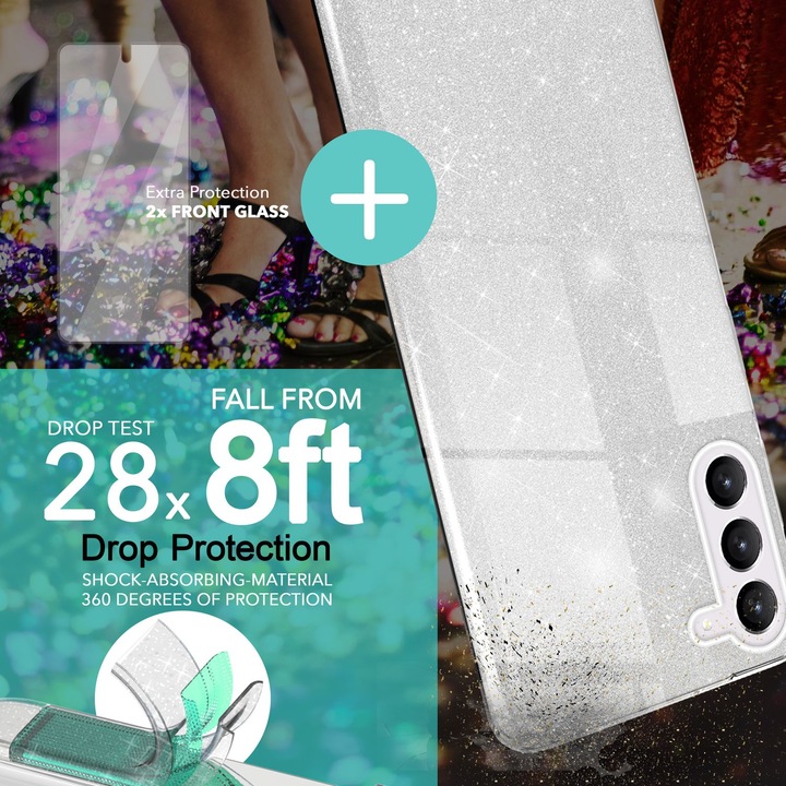 Produktbild Nalia Glitzer Silikon Hülle mit 2x Displayschutz (Samsung Galaxy S23)