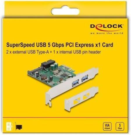 Immagine prodotto Delock Scheda PCI Express x1 a 2 x USB 3.2 Gen 1 Type-A esterno + 1 x connettore USB 19 pin maschio interno
