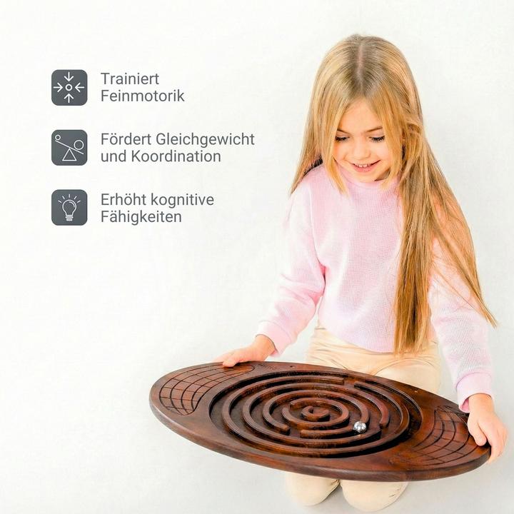 Image du produit Hermex Kinder-Balanceboard aus Holz mit Labyrinth-Spiel Balancierbrett Wippe