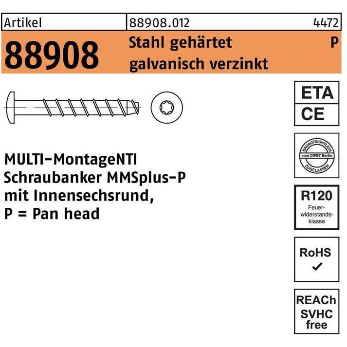 Thumbnail - Heco, Dübel, MULTI-MONTI-plus P Betonschraube Pan-Head TX 7,5x50 mm blau verzinkt 100 Stück (100 Stk.)