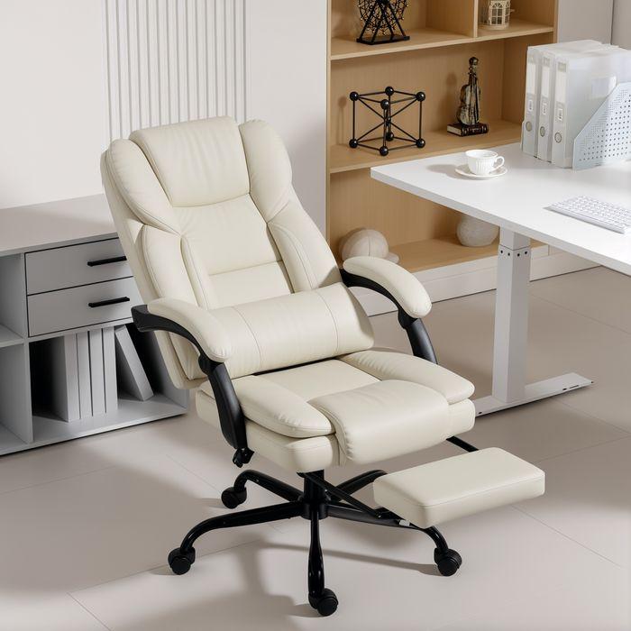 Produktbild Swisshandel24 Bürostuhl, Kunstleder-Bezug, Fussstütze, höhenverstellbar, rollbar, Beige (46 - 54 cm)