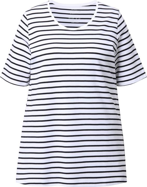 Immagine prodotto Ulla Popken Maglia a righe dal taglio svasato in cotone Pima con scollo a girocollo e mezze maniche (50, 52)