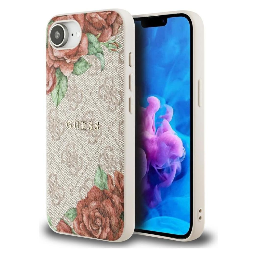 Guess Case 4G Flowers Print MagSafe For IPhone 16e Pink (Apple IPhone 16e), Smartphone Hülle, Pink