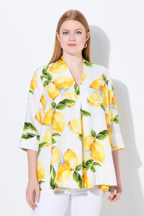 Image du produit Ulla Popken Tunique en Lyocell, motifs citrons, col calice et manches 3/4, coupe évasée (50, 52)