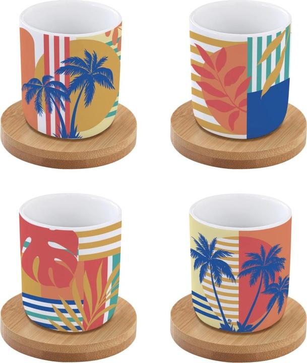 Produktbild Easy Life Kaffeebecher m. Bambus Untert. Coffee Mania 4er Set (110 ml, 4 x)