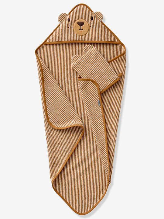 Vertbaudet Baby Badecape mit Waschhandschuh KLEINER BÄR, Recycling-Baumwolle