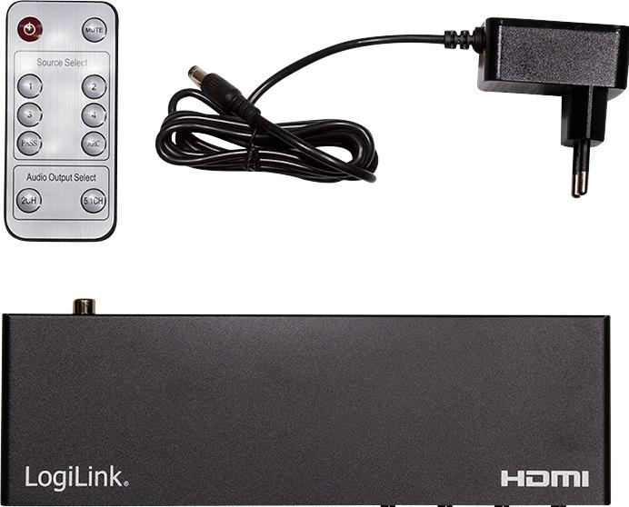 Actual product image LogiLink HDMI switch, 4x1 port, 4K/60 Hz, HDCP, HDR, ARC, Audio Extract, RC