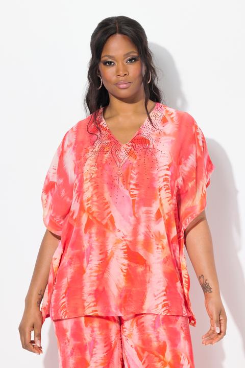 Actual product image Ulla Popken Feather Batik Print Layered Chiffon Blouse (42, 44)