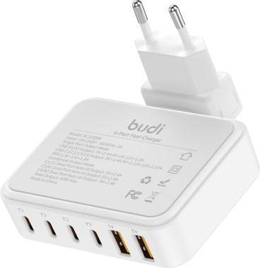 Produktbild Budi 60W 6-Port Ladegerät mit 4× USB-C PD & 2× USB-A QC, 1.5 m Kabel (60 W)