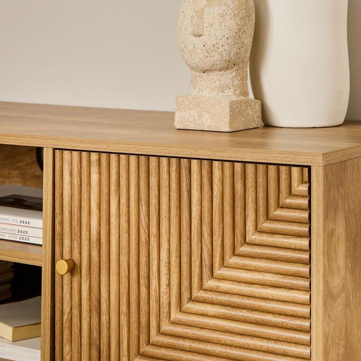 Immagine prodotto CaliCosy Mobile TV 2 ante con frontali effetto doghe a L, L140 cm - EDEN (140 x 40 x 45 cm)