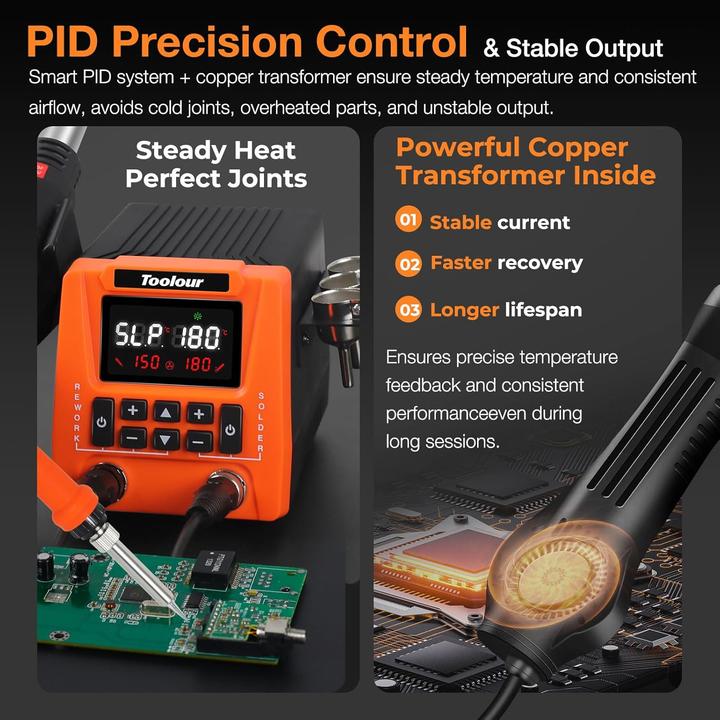 Immagine prodotto Toolour Lötstation mit Heissluftgebläse & Lötkolben