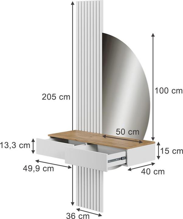 Actual product image Vichy Vanity table Melina, White, 100 cm with LED mirror