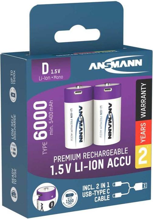 Image du produit Ansmann LR20 Pile USB-C Mono (D) Li-Ion 6000 mAh 1.5 V 2 pcs. (2 pcs, D, 6000 mAh)