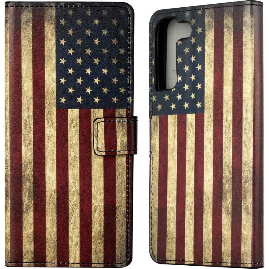 Cover-Discount Galaxy S22+ - Leder Hülle Etui US Flagge (Samsung Galaxy S22+), Smartphone Hülle