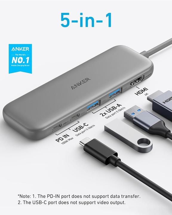 Actual product image Anker USB-C Hub mit 4K HDMI und 5Gbps Datenanschluss (USB-C, 4 ports)
