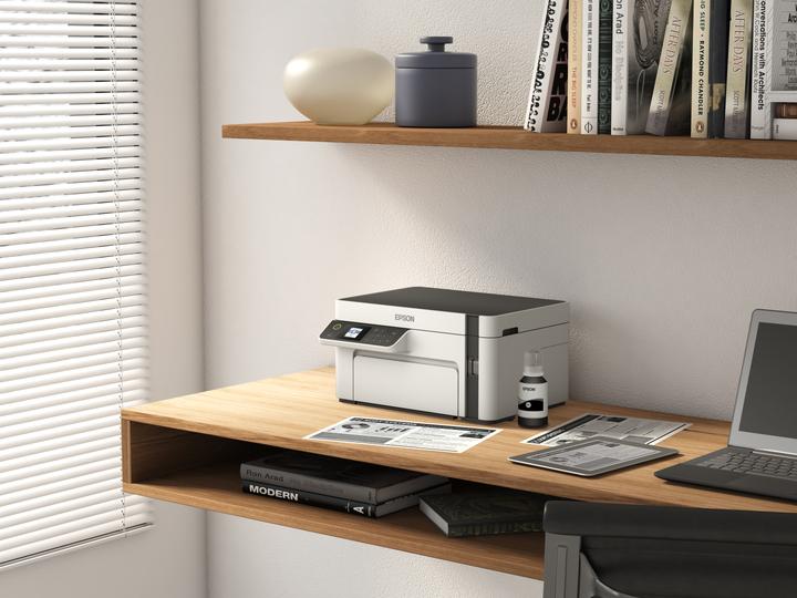 Image du produit Epson Imprimante compacte multifonction EcoTank M2120 Mono, jet d'encre, A4, Wi-Fi, blanc (Encre, Noir et blanc)