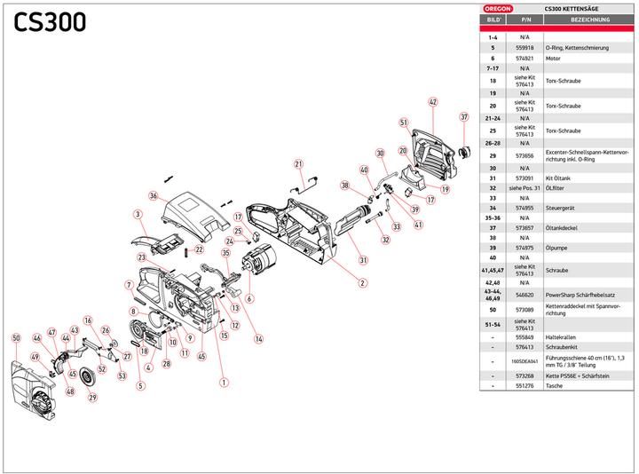 Actual product image Oregon CS300 + accessories (Battery chain saw)