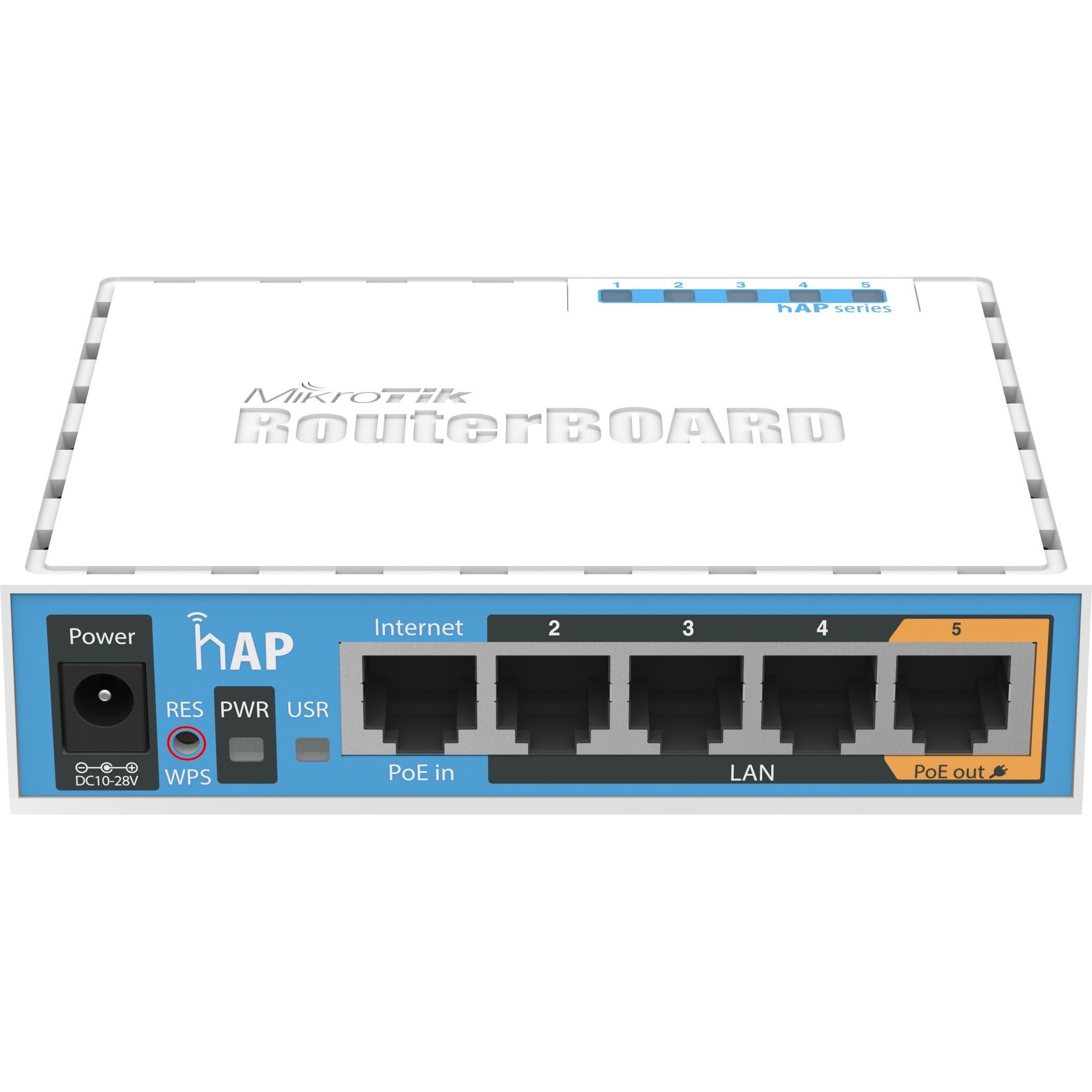 MikroTik Hap RB951Ui RouterOS L4-2nd 64MB RAM, 5xLAN, 2.4GHz 802.11b g n, 1xPoE, Router, Weiss