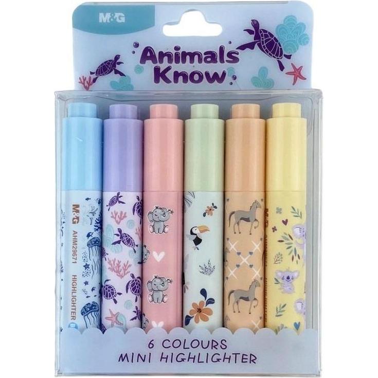 Bandai, Evidenziatori, Animals Planet Mini-Textmarker 6 Farben M&G (6 x)