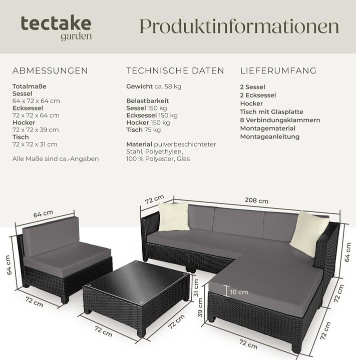 Immagine prodotto tectake set da giardino in rattan con telaio in alluminio, variante 2