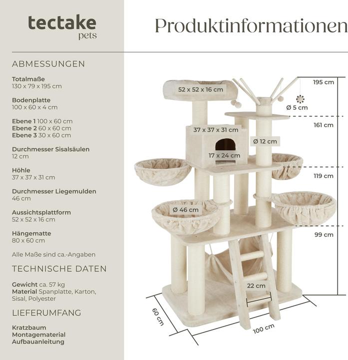 Image du produit tectake Gismo (195 cm, Beige, Blanc)
