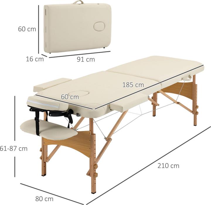 Image du produit Homcom Massagetisch Buchenholz, Kunstleder Cremeweiss