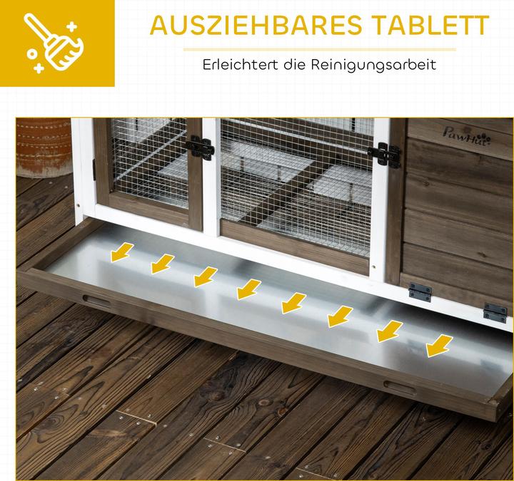 Produktbild PawHut Zwergkaninchenstall Tannenholz, Stahl Kaffee-Braun