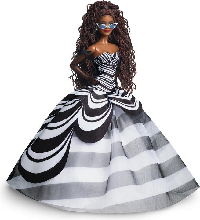 Produktbild Barbie Signature Sammelpuppe zum 65. Jubiläum mit braunen Haaren und schwarz-weisser Robe