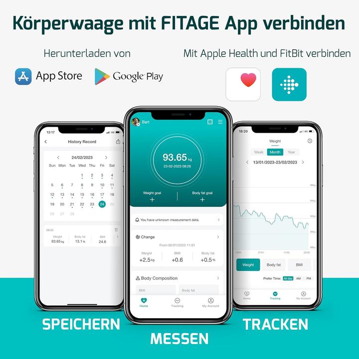 Produktbild Fitage Körperanalysewaage mit App (180 kg)